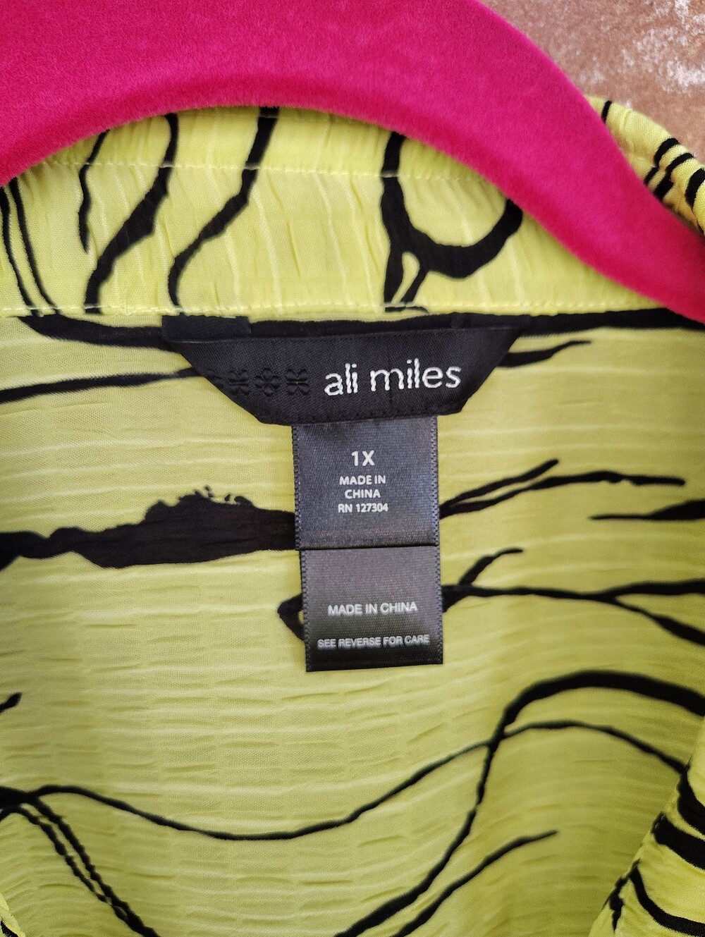 Ali Miles 1X Tunic Top Chartreuse Yellow Black Abstract Crinkle Lagenlook Artsy - Picture 3 of 8